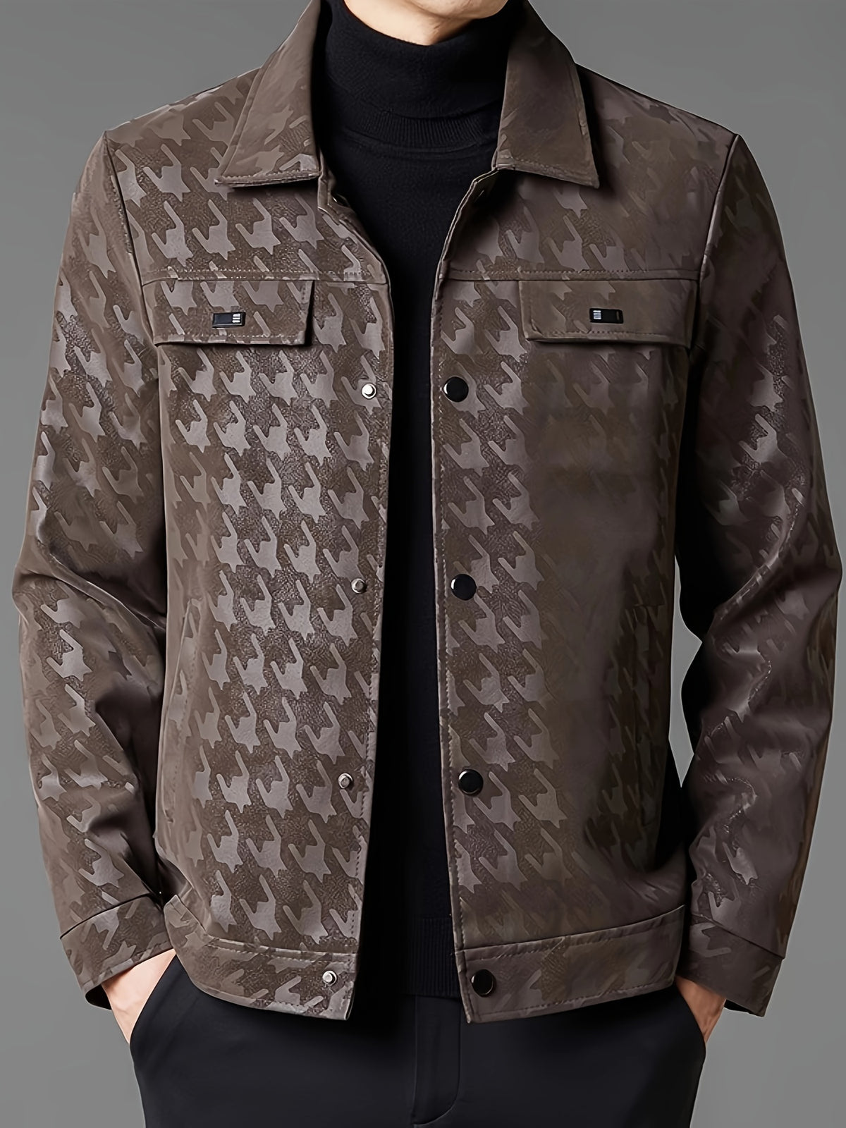 Men's Elegant Camouflage Pattern Jacket - Polyester, Lapel Collar, Long Sleeve, Casual Fashion Outerwear with Pockets for Spring and Autumn, Camouflage Jacket