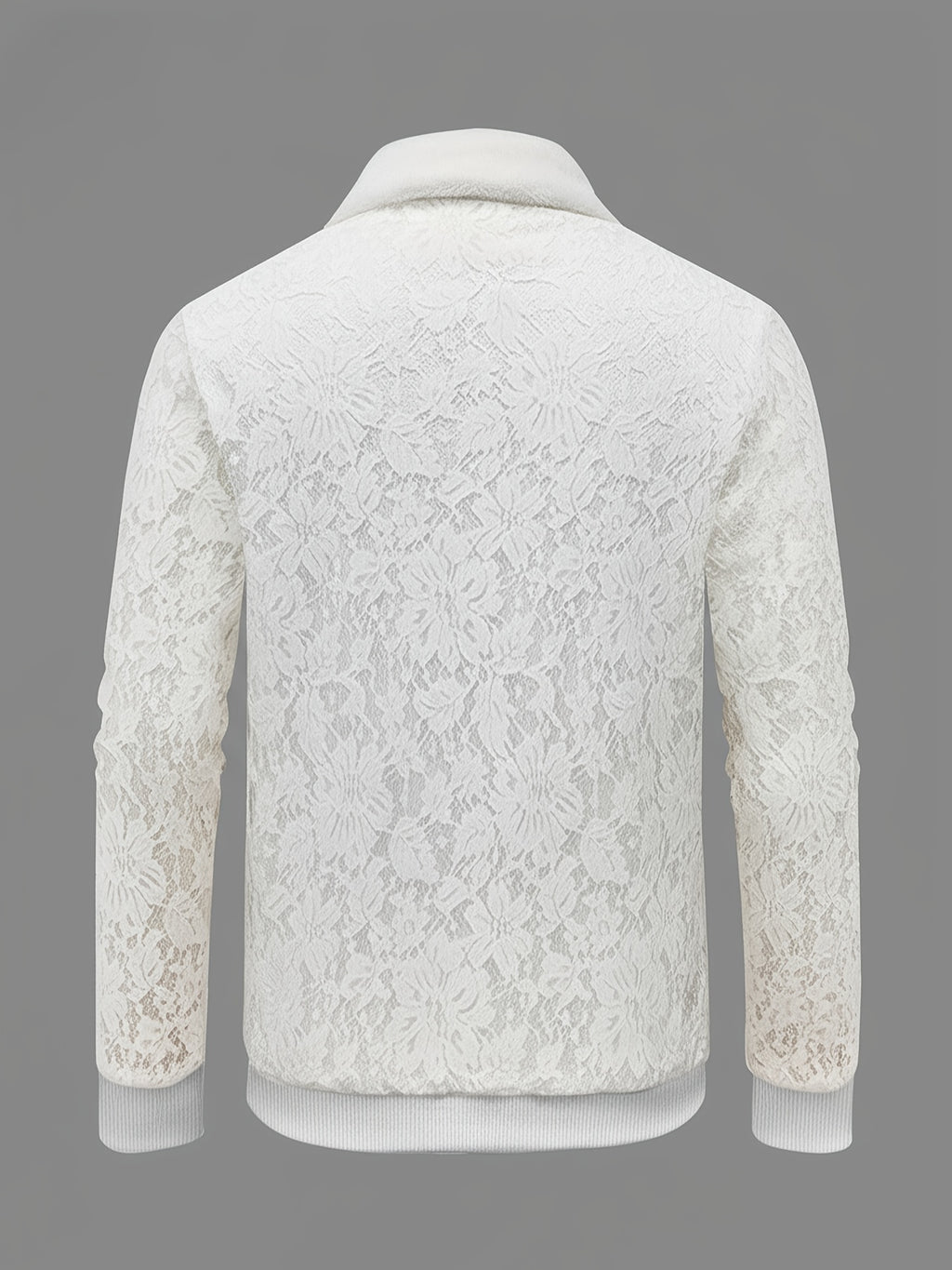 [Men's Lace Jacket] Furry Men's Zip Up Jacket | Lace Long Sleeve Turndown Collar