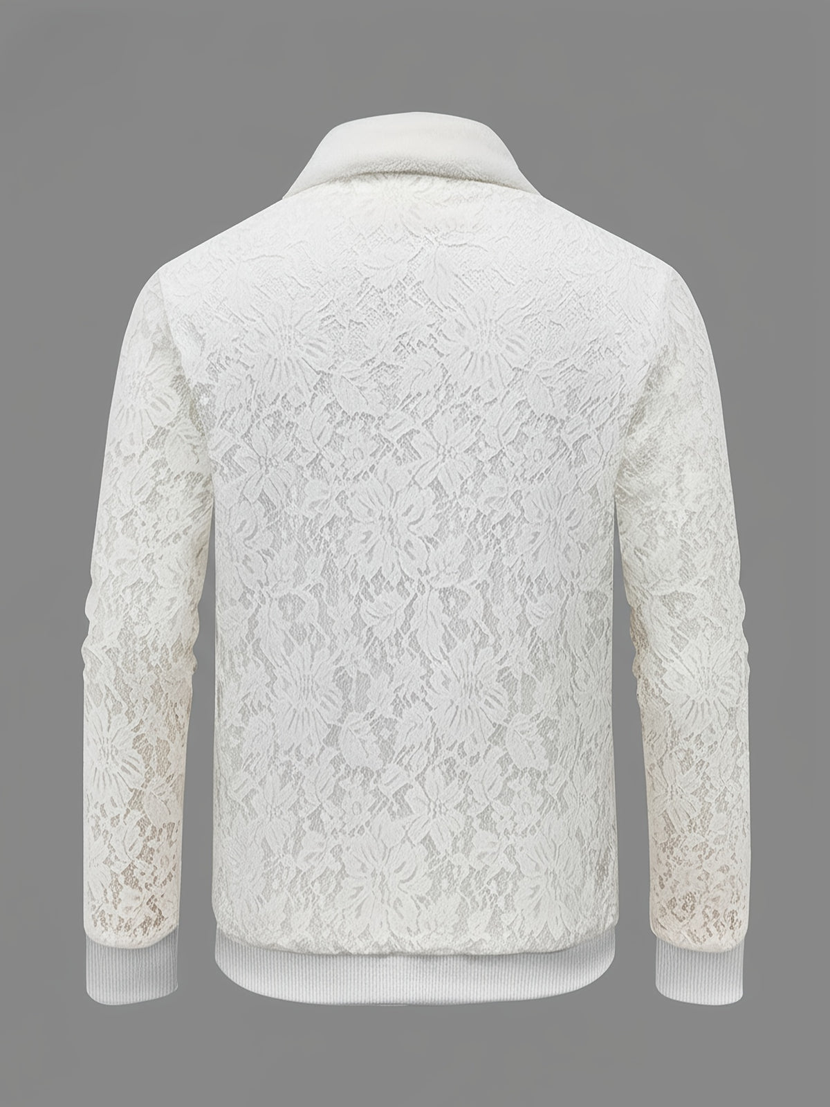 [Men's Lace Jacket] Furry Men's Zip Up Jacket | Lace Long Sleeve Turndown Collar