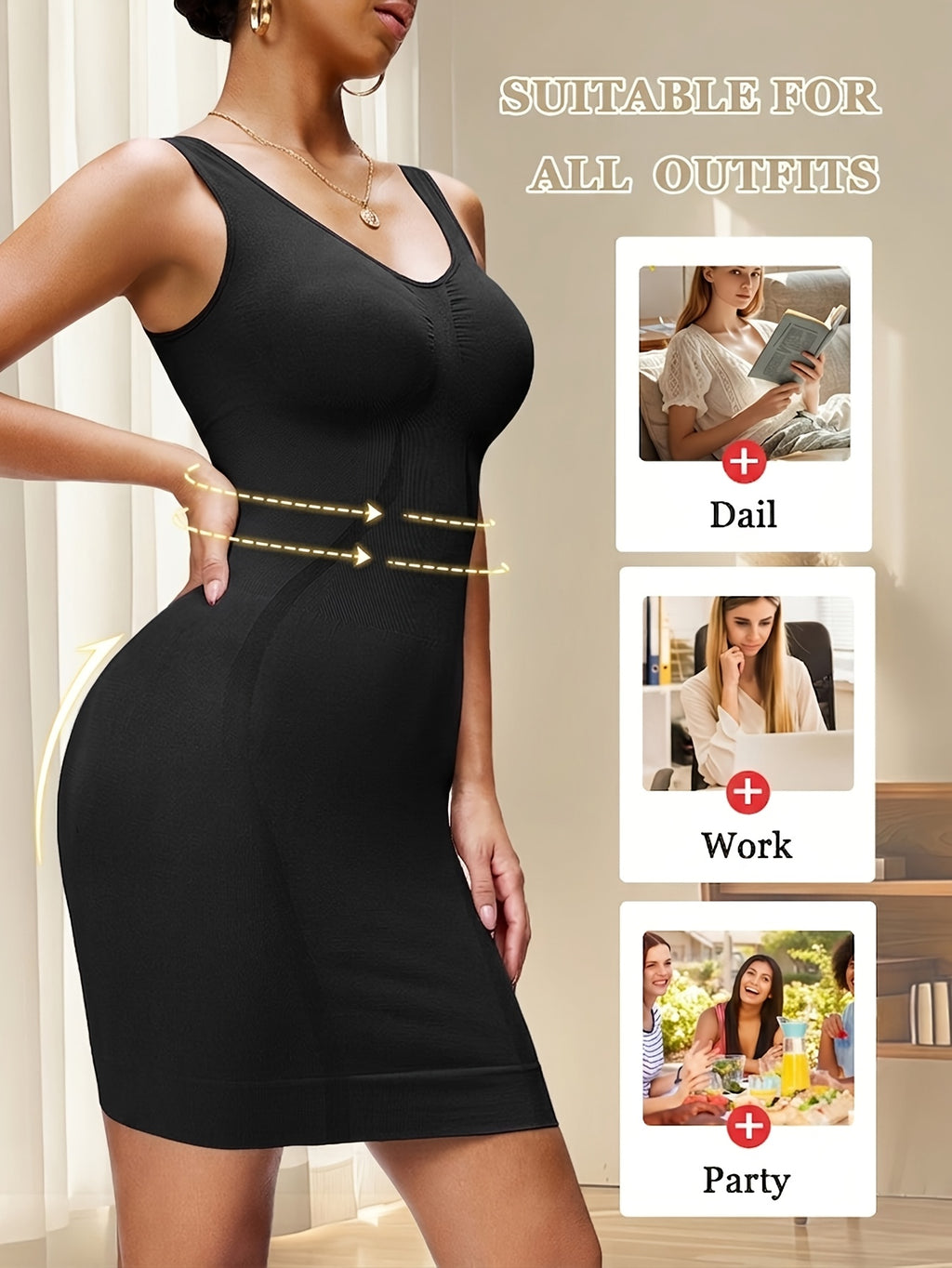 [Seamless Shaping Dress] Women's Seamless Shaping Dress - Tummy Control & Lifting Bodycon Dress - Soft Breathable High Elasticity Shapewear - Sleeveless Backless Bodysuit for Daily Wear & Party - Full-Body Shaping Dress
