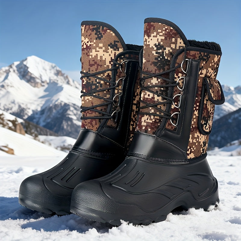 Men's Winter Warm and Comfortable Outdoor Snow Boots - Non-Slip Ankle Boots for Hiking and Trekking - Plush Lined - Men's Fashion Sports Shoes with Plush Fur Lining, Thickened and Insulated for Cold Weather Protection - Black with Faux Fur Trim