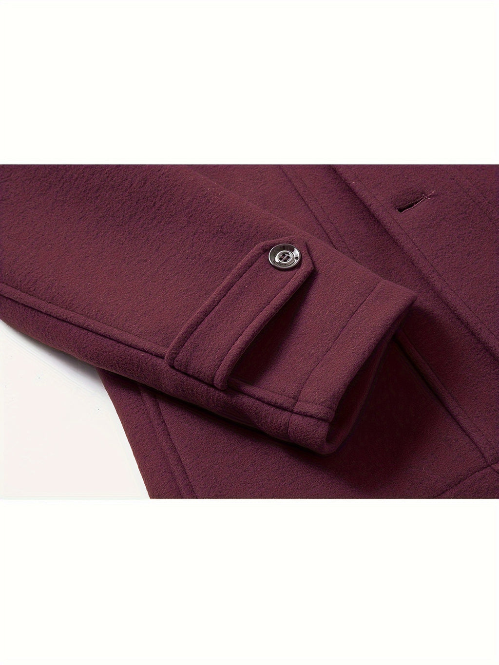 Men's Stand Collar Fleece Blend Pea Coats with Removable Inner Collar Single Breasted Overcoat