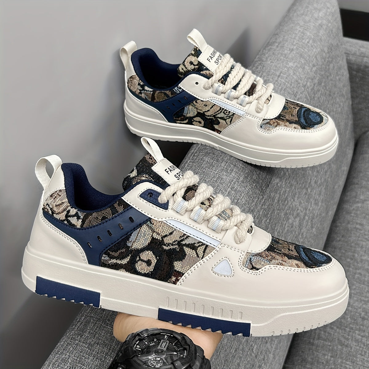 Men'S Individual Fashion Trendy Random Print Street Cool Sneakers, Casual All-Match Outdoor Travel Comfortable Non-Slip Lightweight Athletic Running Shoes