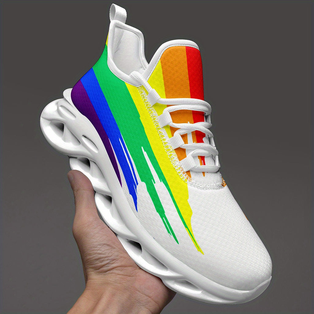 Men's Rainbow Brushstroke Sneakers - Ultra-Light EVA Sole Comfort Trainers, Breathable Fabric Low-Top Casual Shoes for Running Travel Streetwear & Everyday Style (Plus Size), Shoes Sneakers, Bold Design, Secure Closure, Stylish Footwear, Active Lifestyle