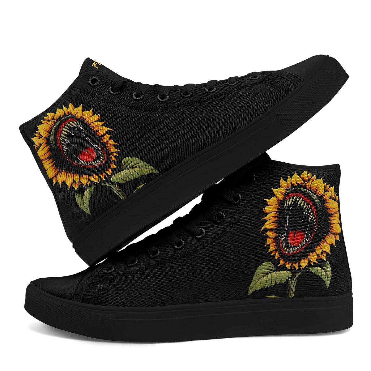 Men's PLUS SIZE Funny Sunflower High-Top Sneakers, Gothic Skull Print Punk Shoes, Casual Lace-Up Trainers for Streetwear and Daily Wear