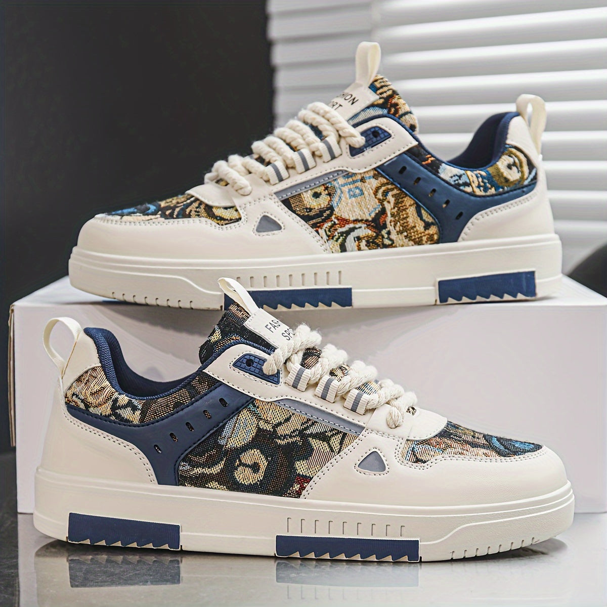 Men'S Individual Fashion Trendy Random Print Street Cool Sneakers, Casual All-Match Outdoor Travel Comfortable Non-Slip Lightweight Athletic Running Shoes