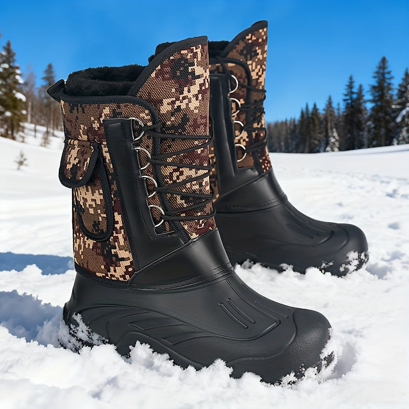 Men's Winter Warm and Comfortable Outdoor Snow Boots - Non-Slip Ankle Boots for Hiking and Trekking - Plush Lined - Men's Fashion Sports Shoes with Plush Fur Lining, Thickened and Insulated for Cold Weather Protection - Black with Faux Fur Trim