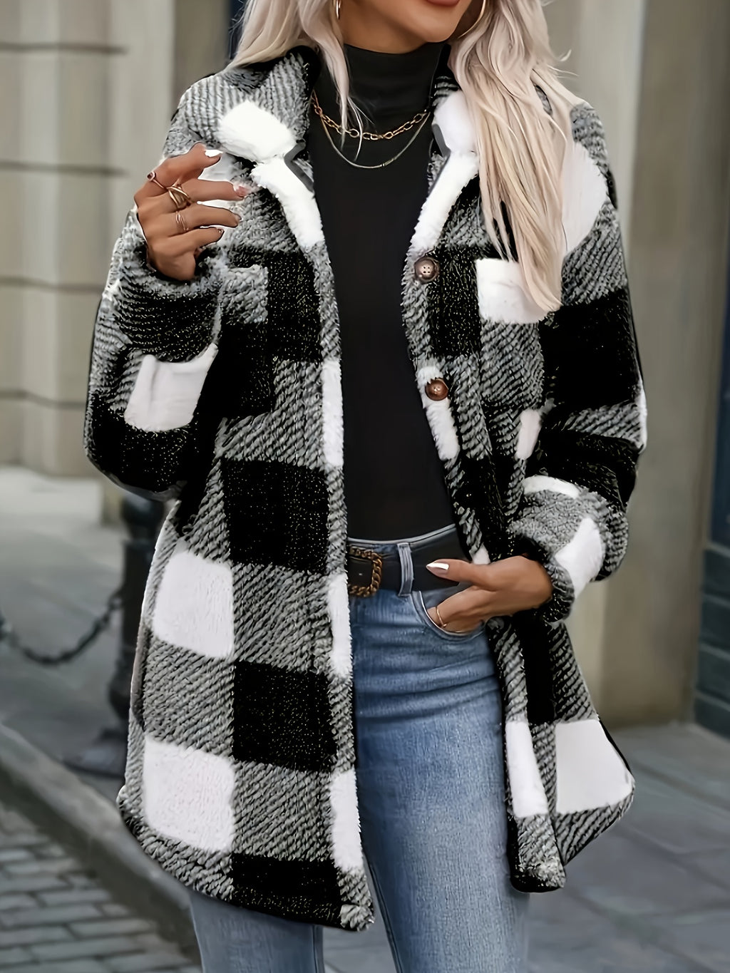 New Cross-Border Fashionable Casual Plaid Plush Jacket for Women