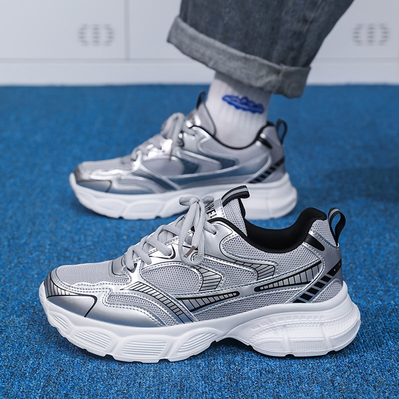 Men's Fashion Sneakers - All-Season Low-Top Casual Sneakers, Solid Color Lace-Up Round Toe, Synthetic Upper, Fabric Lining, Daily Wear Cloth Insole, Casual Sneakers | Modern Sneakers | Ventilated Structure