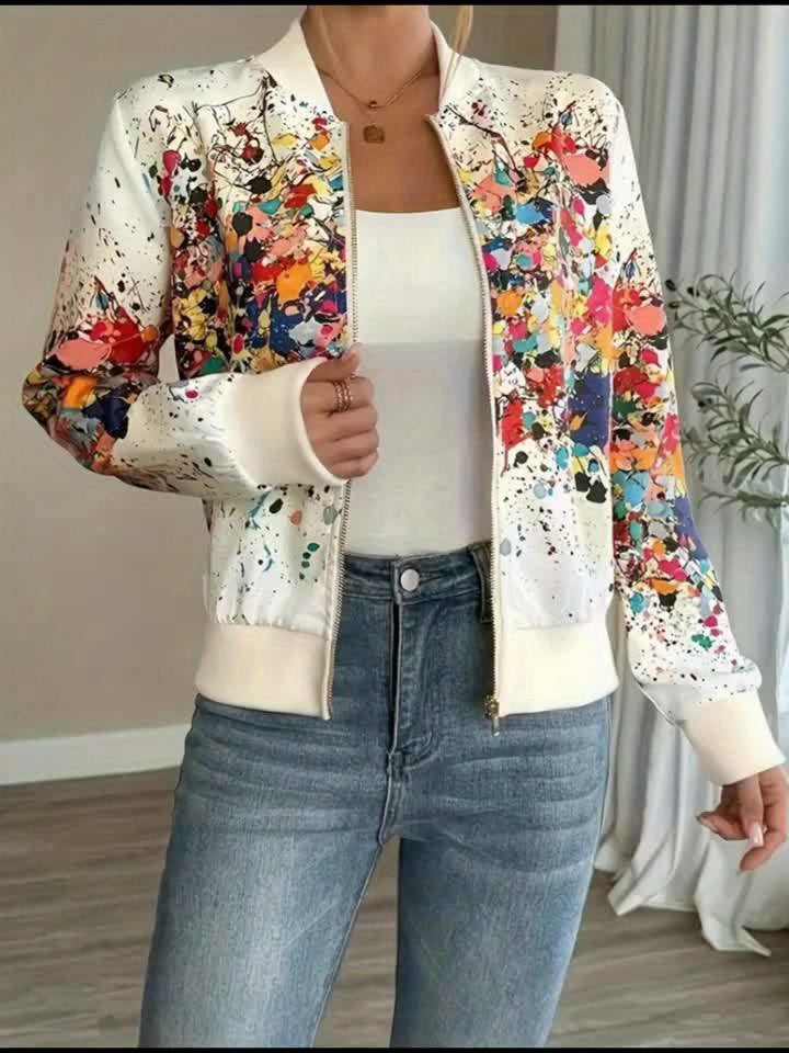 Women'S Lightweight Casual Jacket - Vibrant Tie-Dye Print, Stand Collar, Zip-Up, Long Sleeve, Perfect for Spring/Fall, Spring Jacket | Vibrant Print Jacket | Zippered Jacket
