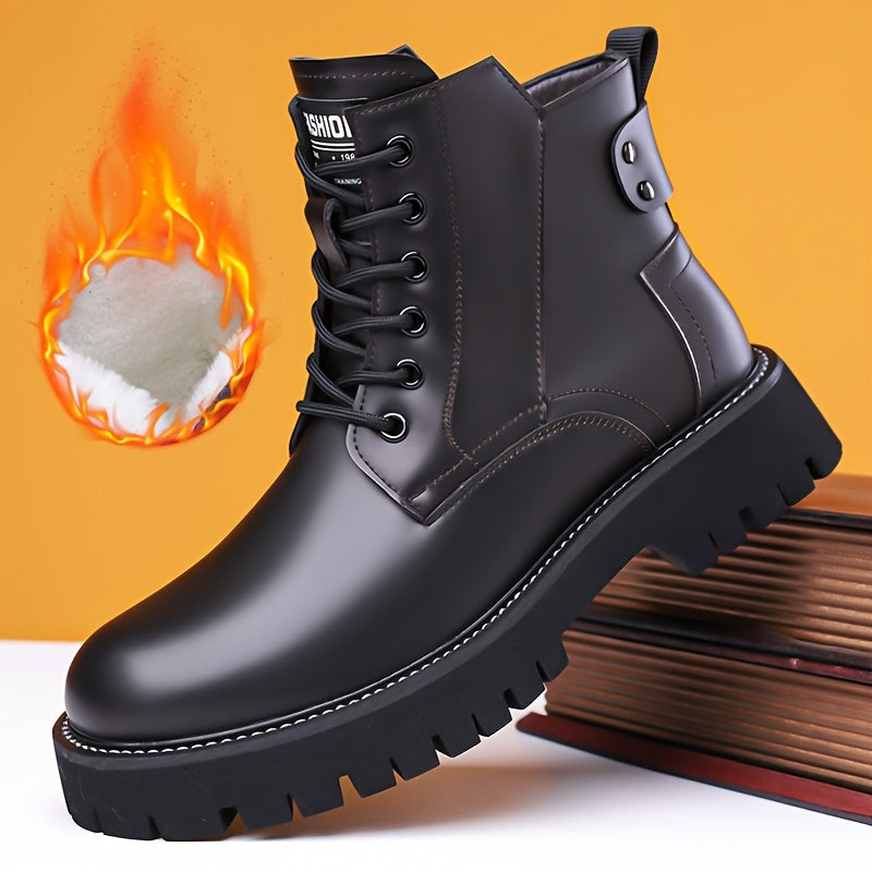 Men's High-Top Plush-Lined Boots, New Warm Men's Boots, Anti-Slip Wear-Resistant Snow Boots