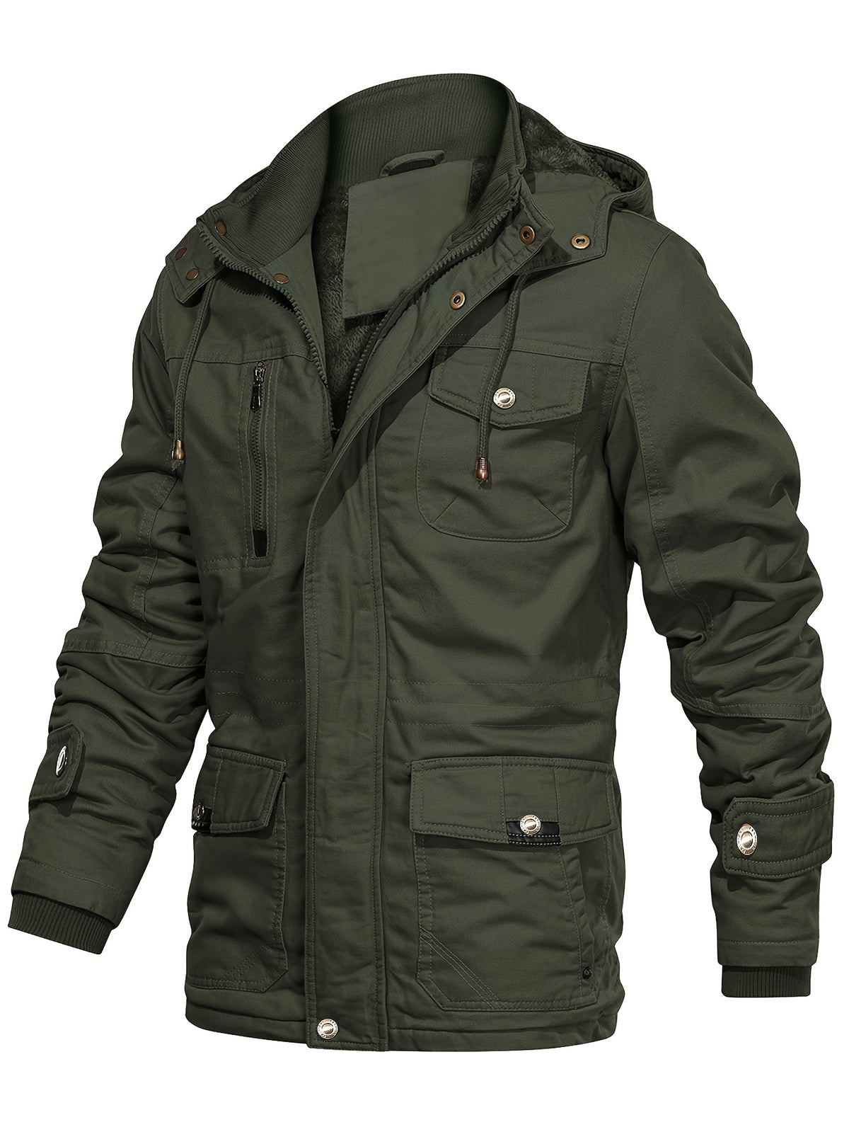 Men'S Thick Winter Hooded Jacket in a Vintage Style Made of 100% - Warm, Durable, And Featuring Multiple Pockets | Perfect for Hiking, Hunting, Traveling, And Casual Wear | Snap Button Closure, Long Sleeves