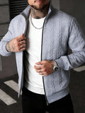 Men's Fashion Casual Elegant Medium Stretch Cardigan, Men's Casual Full-Zip Cardigan, Spring/Autumn Jacquard Casual Jacket with Jacquard Design, Suitable for All-Season Wear, Ideal for Casual and Formal Outfits, Fashionable Jacquard with Striped Knit