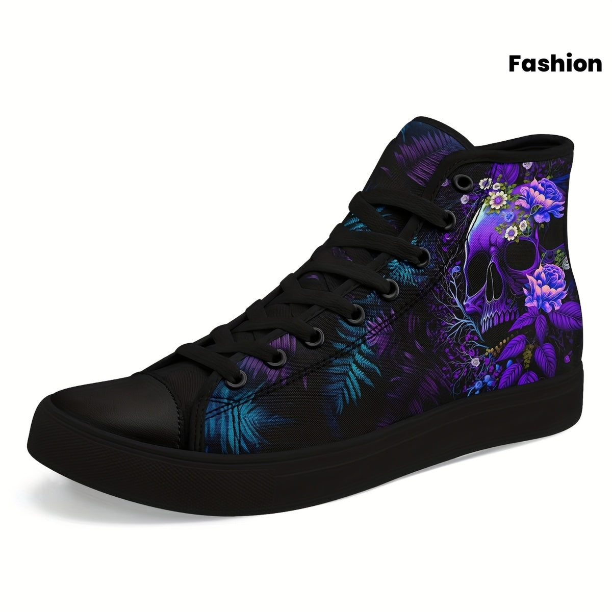 Men's Gothic High-Top Sneakers • Purple Skull Design Gothic Streetwear Shoes • Casual Fashion Lace-Up Trainers • Men's Punk Trendy Shoes