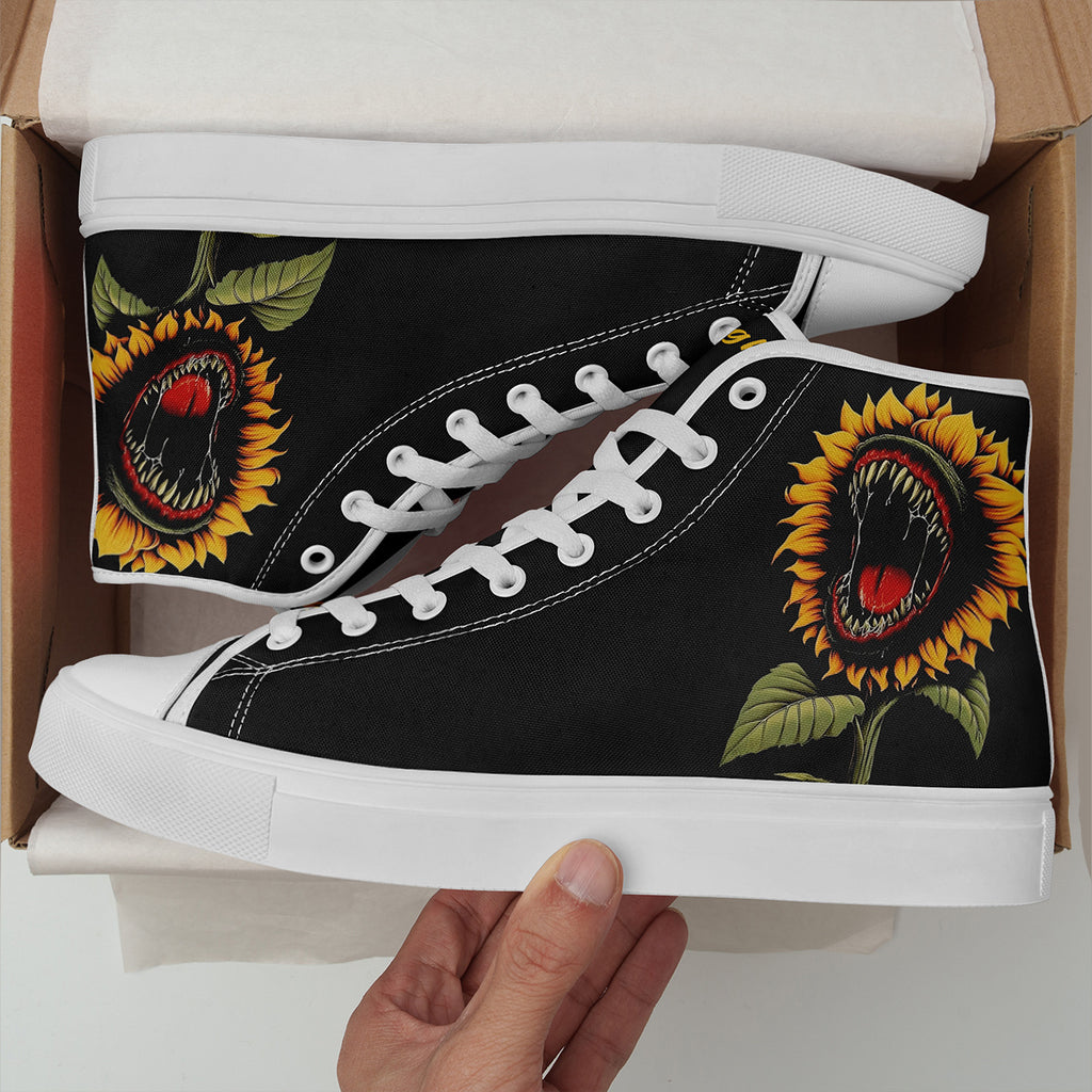 Men's PLUS SIZE Funny Sunflower High-Top Sneakers, Gothic Skull Print Punk Shoes, Casual Lace-Up Trainers for Streetwear and Daily Wear