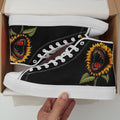 Men's PLUS SIZE Funny Sunflower High-Top Sneakers, Gothic Skull Print Punk Shoes, Casual Lace-Up Trainers for Streetwear and Daily Wear