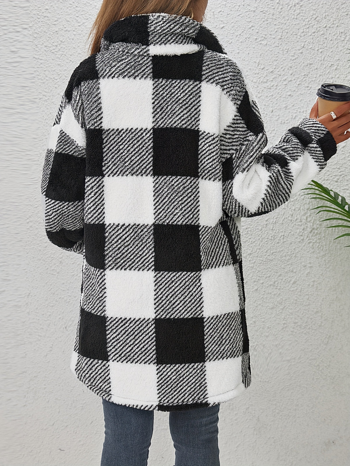 New Cross-Border Fashionable Casual Plaid Plush Jacket for Women