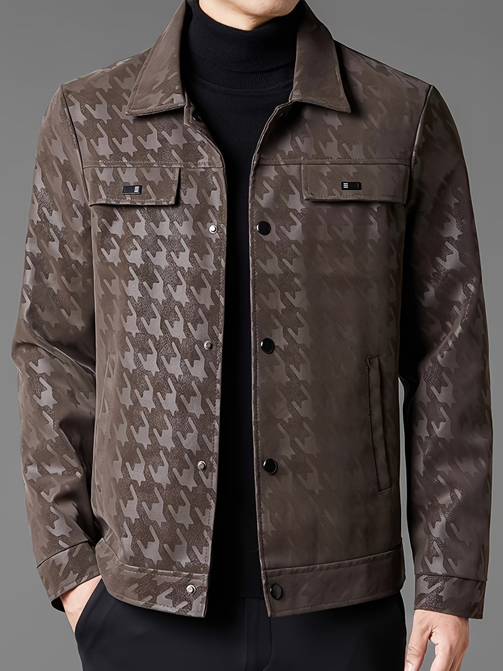Men's Elegant Camouflage Pattern Jacket - Polyester, Lapel Collar, Long Sleeve, Casual Fashion Outerwear with Pockets for Spring and Autumn, Camouflage Jacket