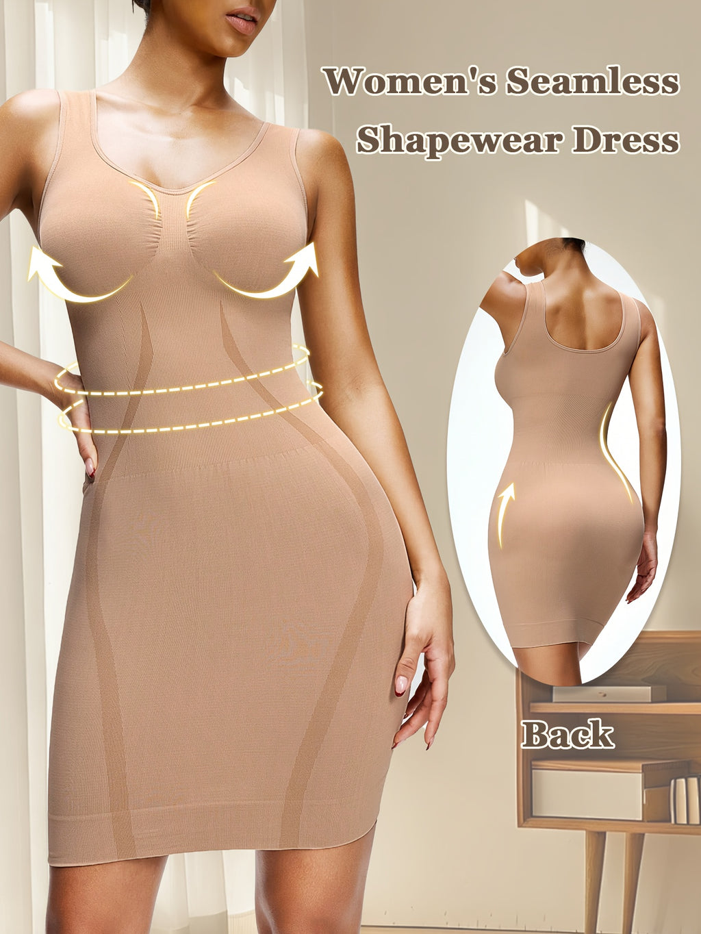 [Seamless Shaping Dress] Women's Seamless Shaping Dress - Tummy Control & Lifting Bodycon Dress - Soft Breathable High Elasticity Shapewear - Sleeveless Backless Bodysuit for Daily Wear & Party - Full-Body Shaping Dress