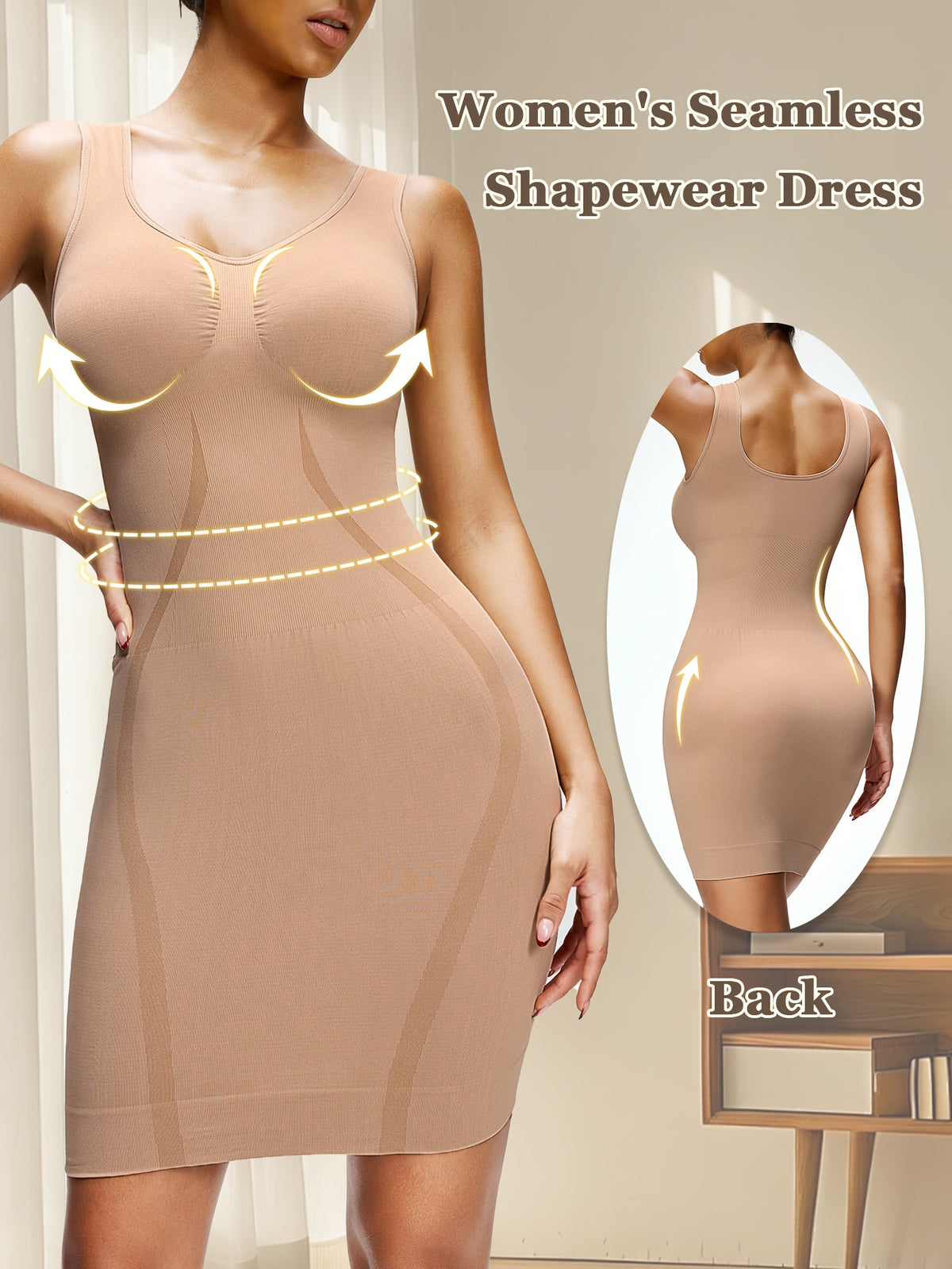 [Seamless Shaping Dress] Women's Seamless Shaping Dress - Tummy Control & Lifting Bodycon Dress - Soft Breathable High Elasticity Shapewear - Sleeveless Backless Bodysuit for Daily Wear & Party - Full-Body Shaping Dress