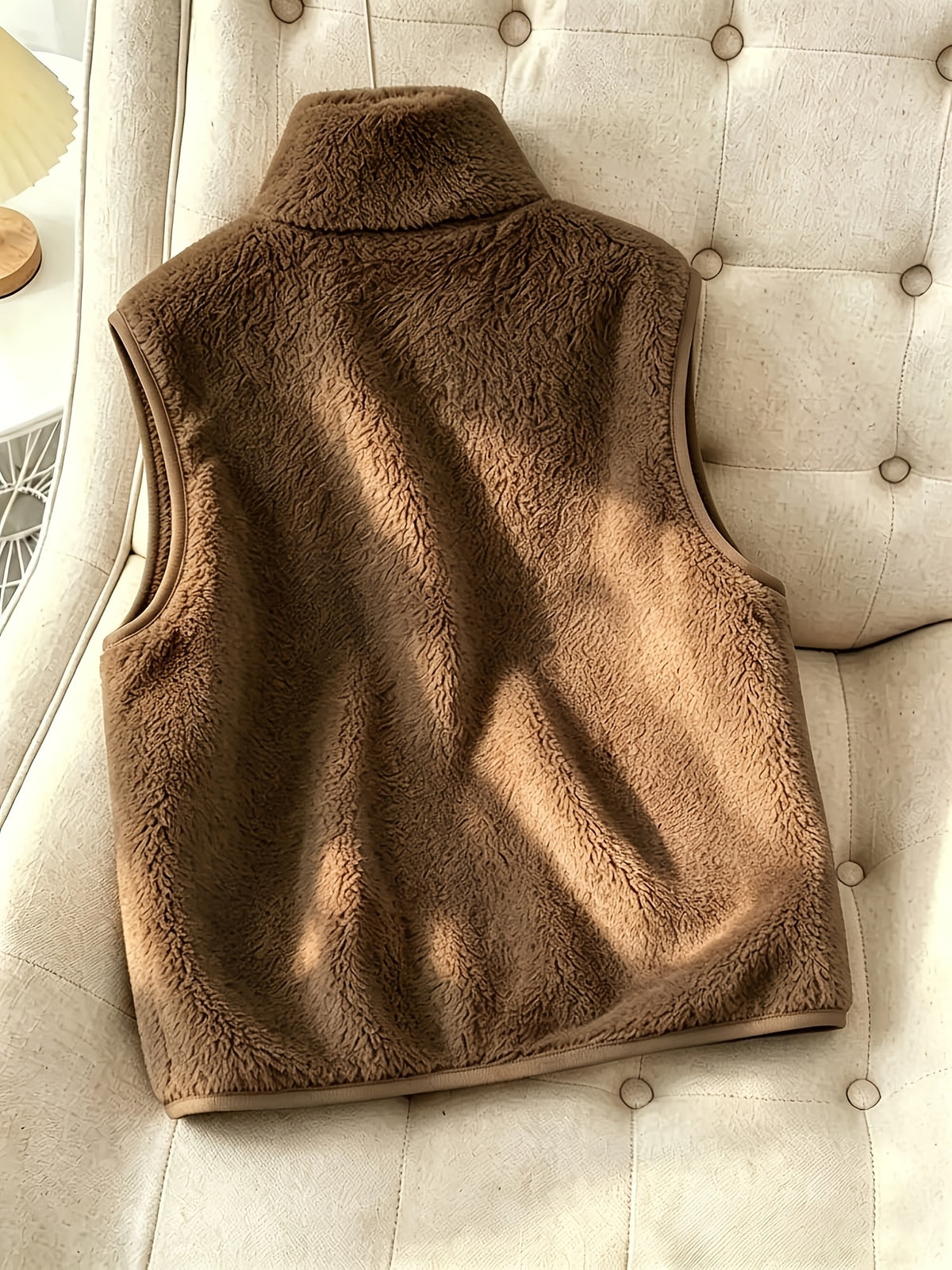 Autumn Winter New Product, Solid Color Double-Faced Fleece Vest, Women'S Casual Faux Coat, Stand Collar Zipper Design with Pockets, Winter Jacket for Comfortable Wear in Autumn And Winter
