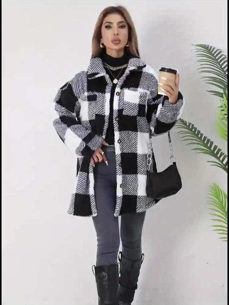 New Cross-Border Fashionable Casual Plaid Plush Jacket for Women