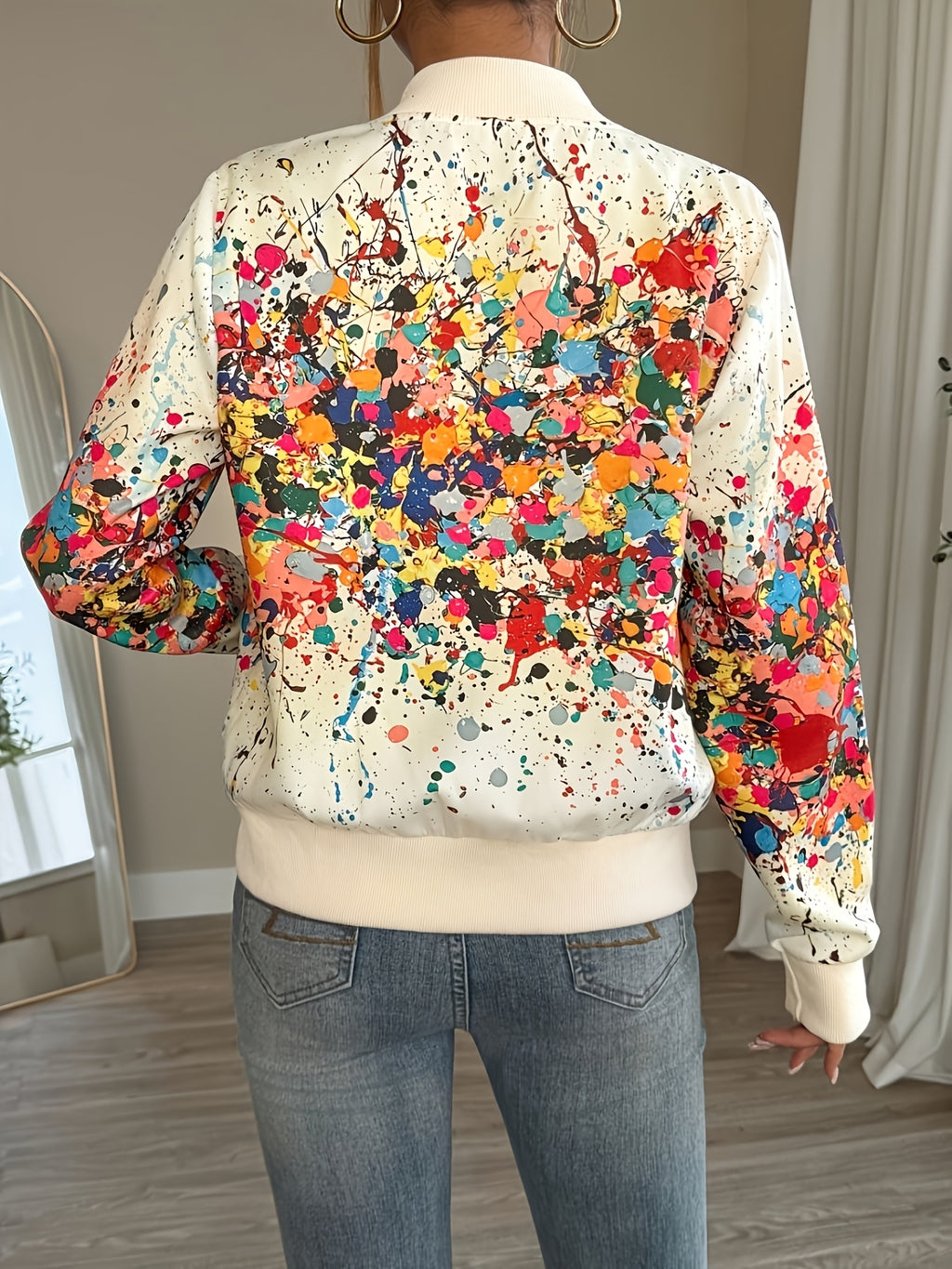 Women'S Lightweight Casual Jacket - Vibrant Tie-Dye Print, Stand Collar, Zip-Up, Long Sleeve, Perfect for Spring/Fall, Spring Jacket | Vibrant Print Jacket | Zippered Jacket