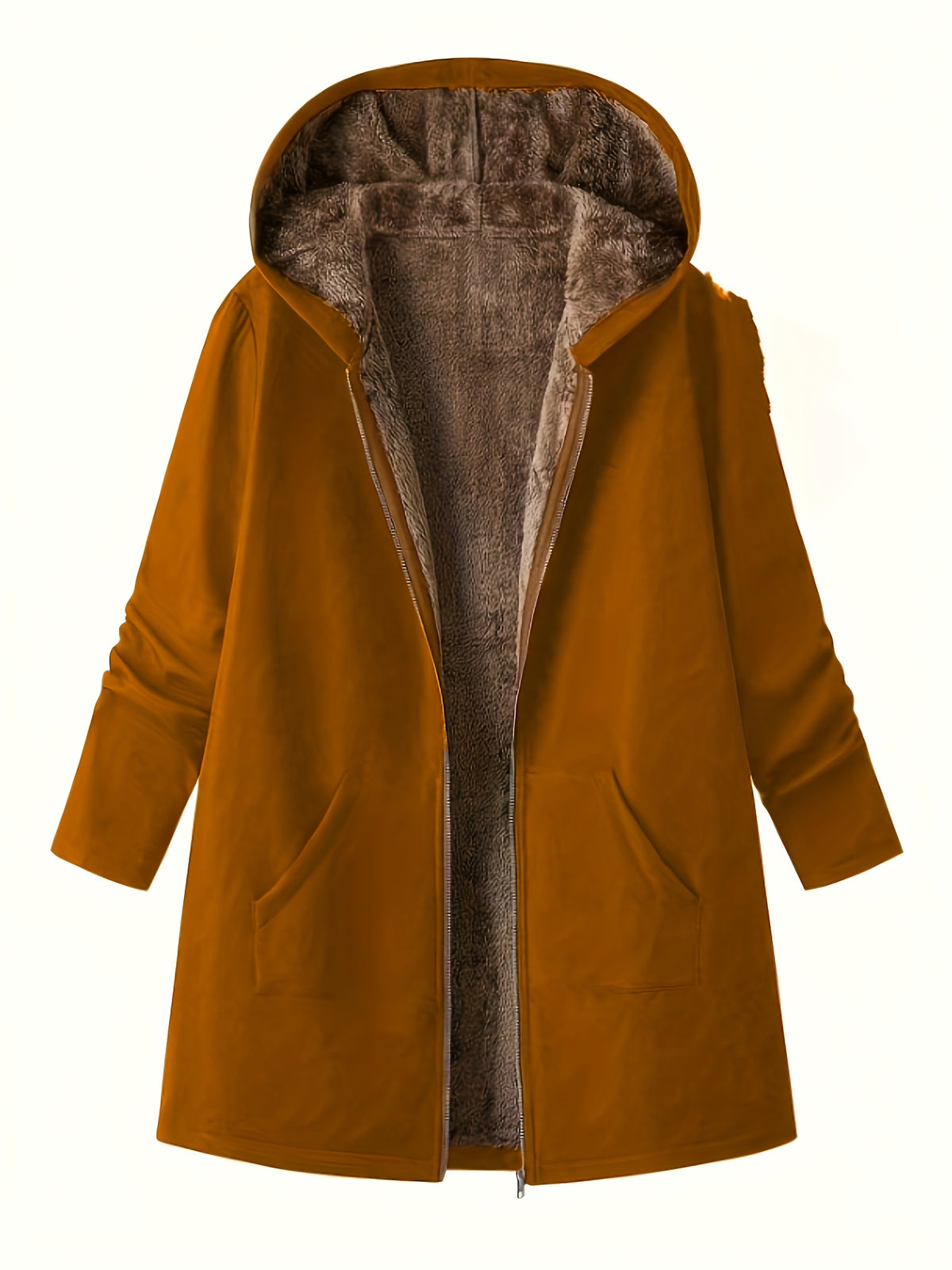 Solid Color Thermal Lined Hooded Jacket for Autumn/Winter Warmth and Casual Wear