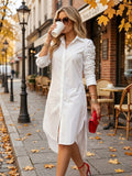 Elegant White Button-Up Shirt Dress with Ruffled Sleeves and Side Slit - Perfect for Spring/Summer, Casual to Formal Wear, Casual Attire|Ruffled Sleeve Dress|Sophisticated Style