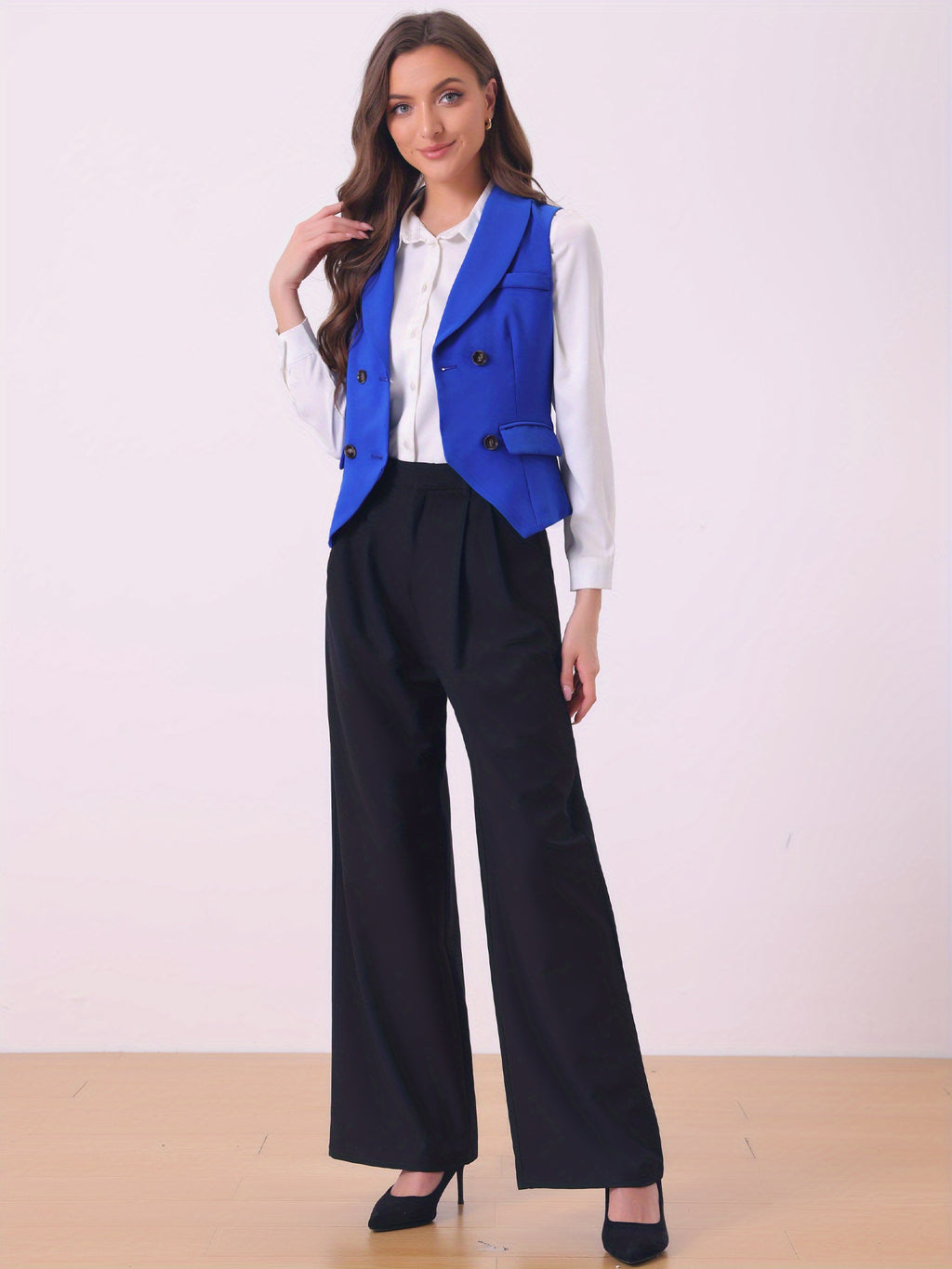 Women's Suit Vest Double Breasted Lapel Dressy Waistcoat Vest