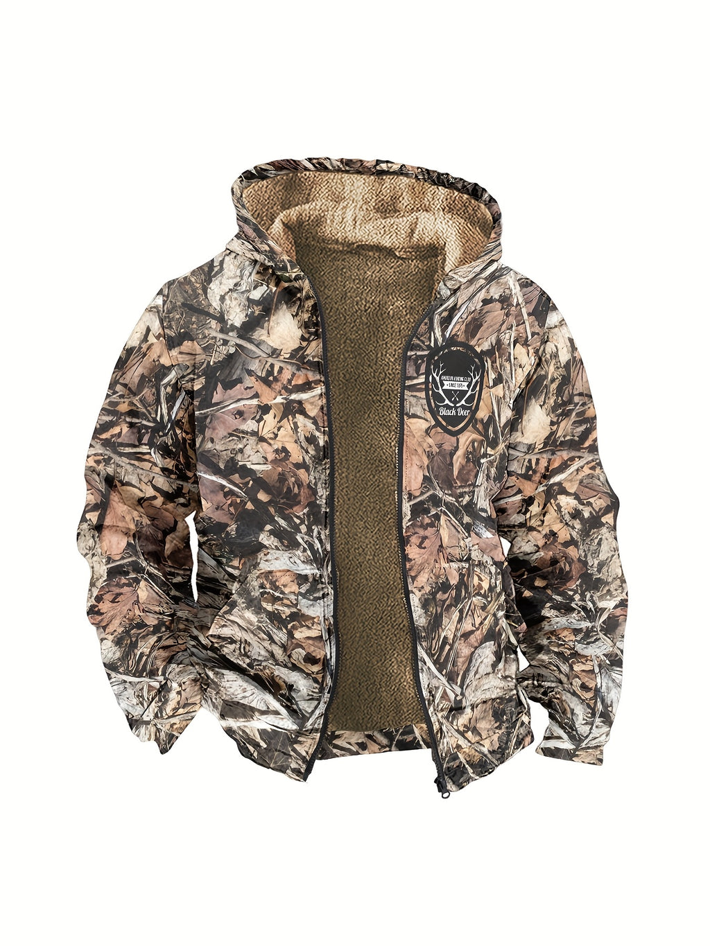 Men'S Autumn Winter Leaf Print Casual Matching Fleece Lined Zip-Up sweatshirt, Hunting