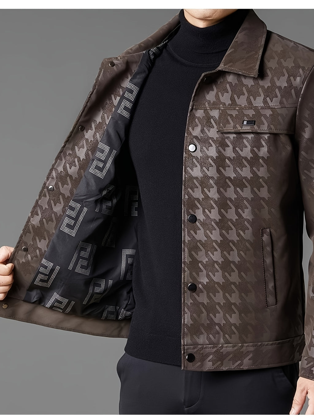Men's Elegant Camouflage Pattern Jacket - Polyester, Lapel Collar, Long Sleeve, Casual Fashion Outerwear with Pockets for Spring and Autumn, Camouflage Jacket