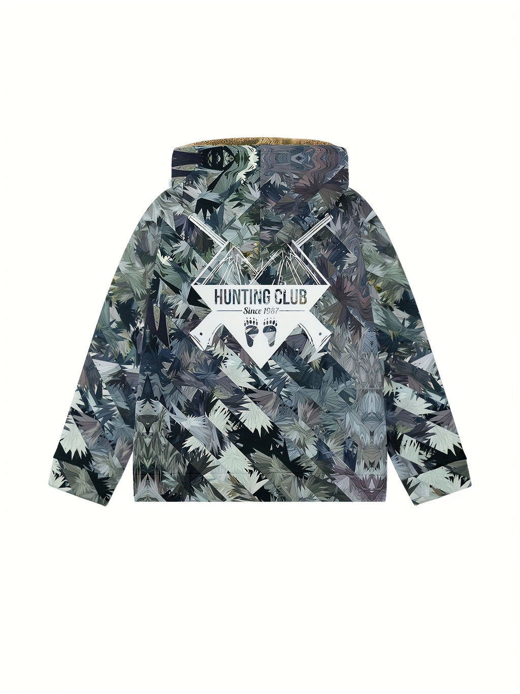Men'S Autumn Winter Leaf Print Casual Matching Fleece Lined Zip-Up sweatshirt, Hunting