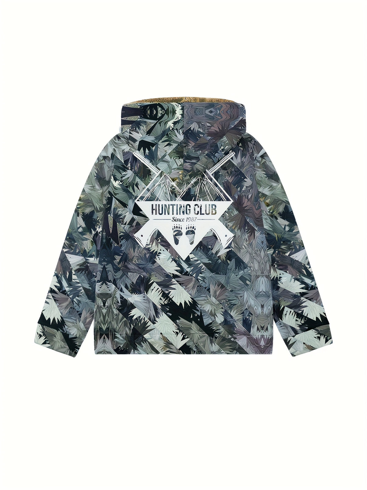 Men'S Autumn Winter Leaf Print Casual Matching Fleece Lined Zip-Up sweatshirt, Hunting