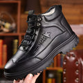 Men's Genuine Leather Casual Fashion Snow Boots, High-Top Lined Warm Snow Boots for Middle-Aged and Elderly Fathers, Model 6388