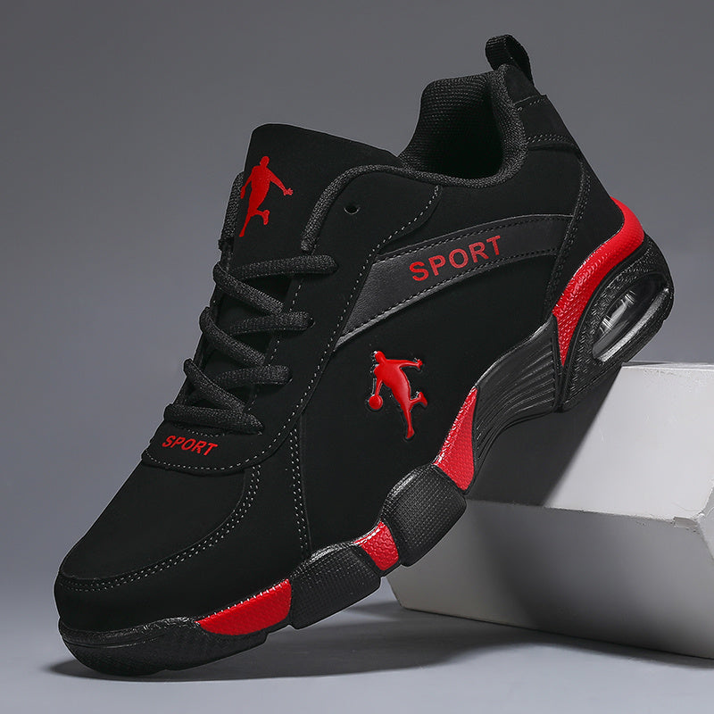 Men's Casual Sneakers, Stylish and Lightweight Road Running Shoes with Air Cushion - Featuring Breathable Mesh and PU Uppers, Geometric Design, Lace-up Closure, Available in Black and White, Specifically Designed for Outdoor Running