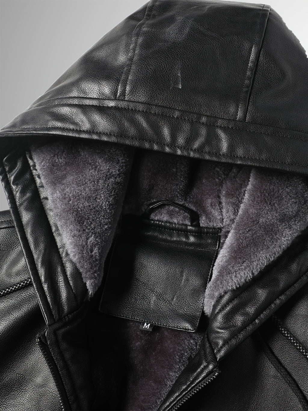 Men's Sherpa Lined PU Leather Jacket Warm Winter Hooded Motorcycle Jacket High Quality And Windproof Leather Biker Jacket Drawstring