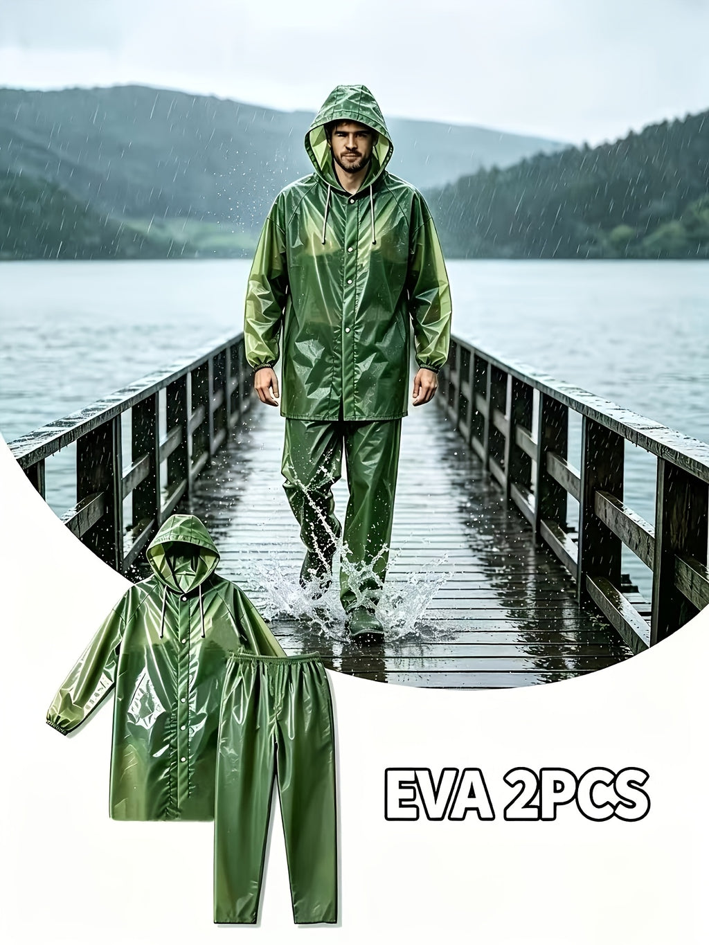 1pc/2pcs EVA Men'S/Women'S Raincoat Single And Set Available, "1pc Raincoat" Or "2pcs Raincoat And Pants", Lightweight Gear, Suitable for Outdoor, Camping, And Travel