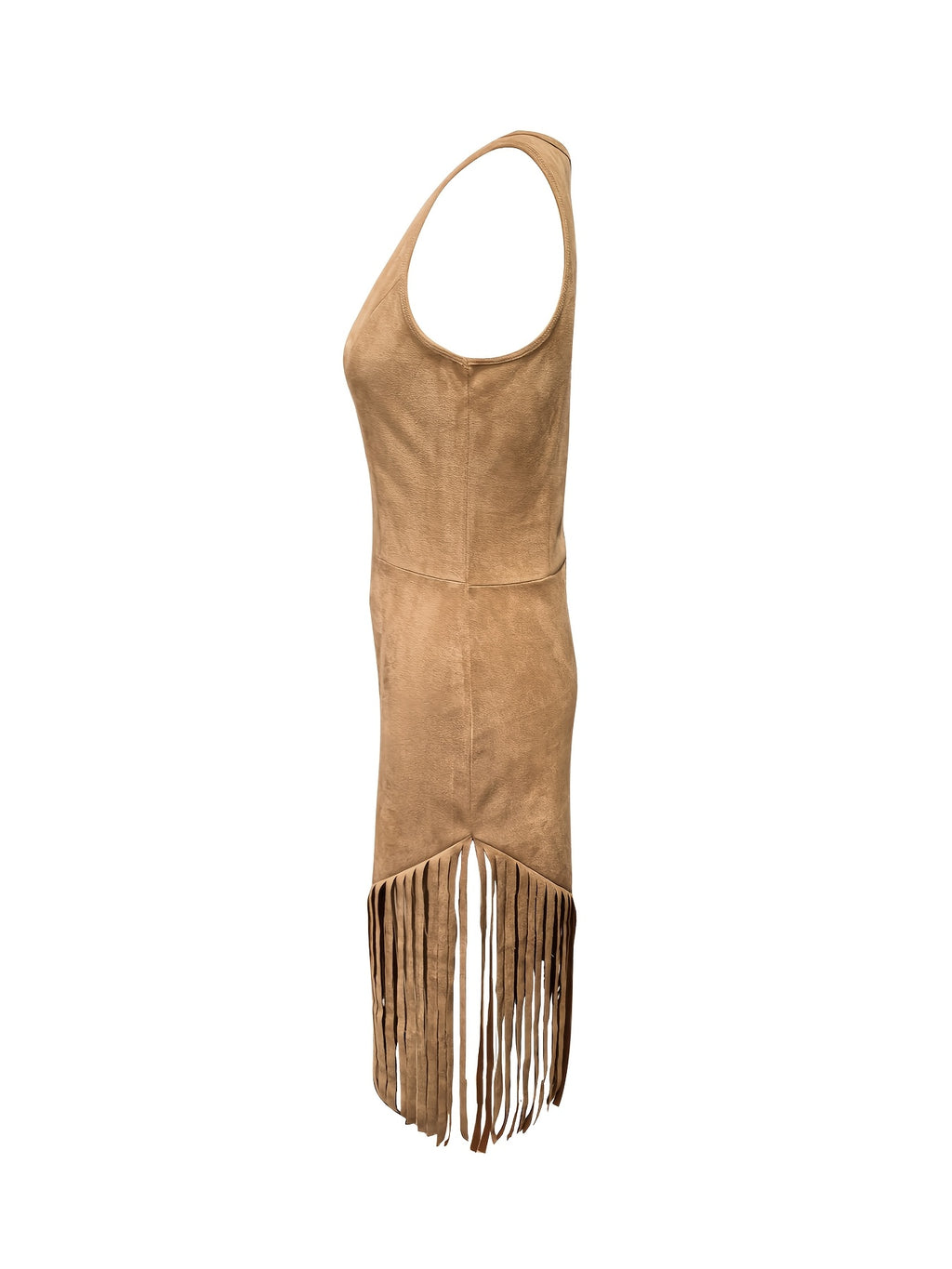 [Retro Western Dress] Fashion Retro Western Style Deerskin Velvet Tassel V-Neck Dress Women's Dress YTD Cherry