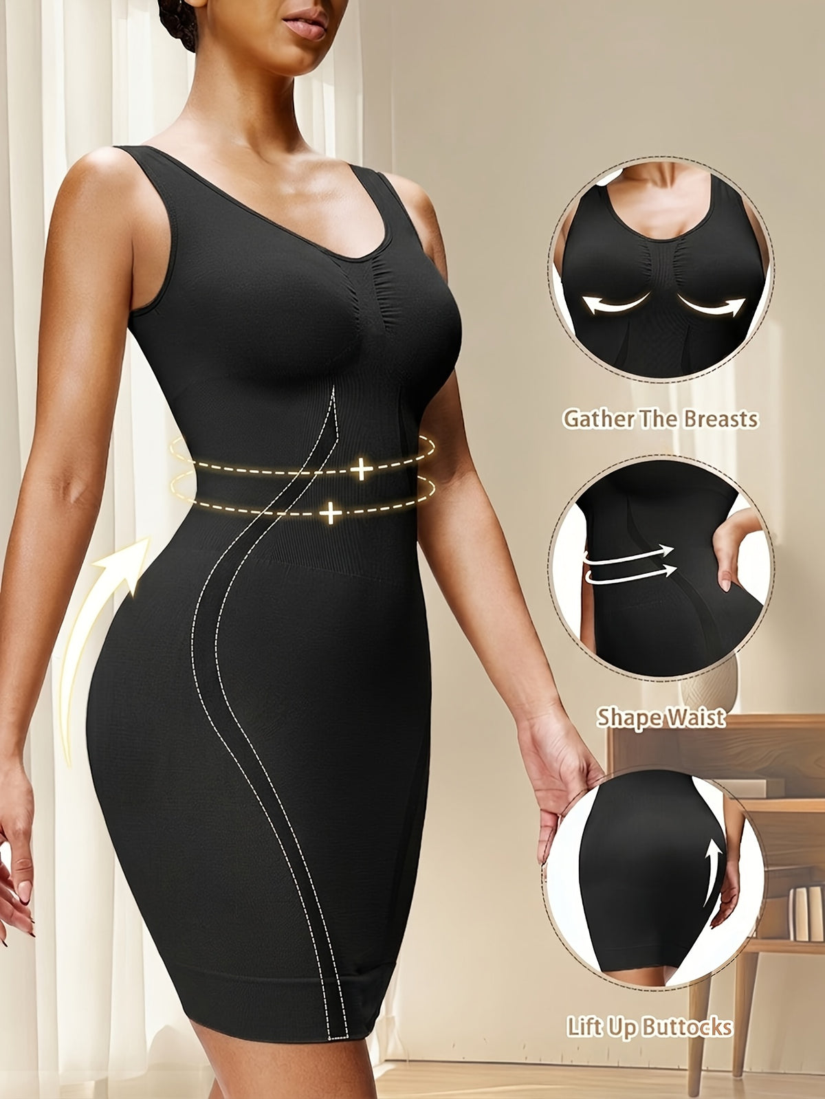 [Seamless Shaping Dress] Women's Seamless Shaping Dress - Tummy Control & Lifting Bodycon Dress - Soft Breathable High Elasticity Shapewear - Sleeveless Backless Bodysuit for Daily Wear & Party - Full-Body Shaping Dress