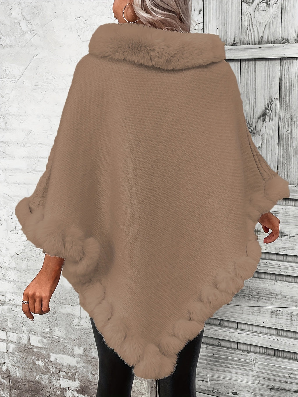 Women'S Elegant Faux Fur Collar Cape Coat - Soft Winter Coat with Plush Fur Trim, All-Season Chic Outerwear for Everyday & Formal Events