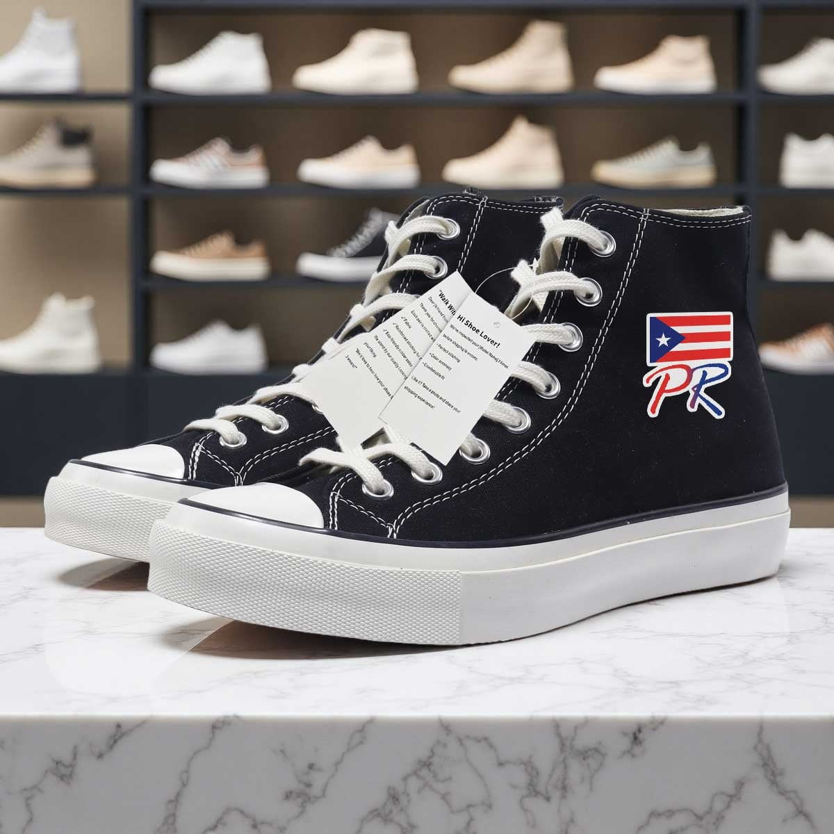 New Arrival with Puerto Rico Flag Print HighTop Canvas Shoe Lace up Non Slip Sports Shoes Non Slip Canvas Shoes Elevator Shoes Non Slip Fashion Sports Flat Shoes Trend Korean Version Recreational Sports for Men and Women Stylish Prints