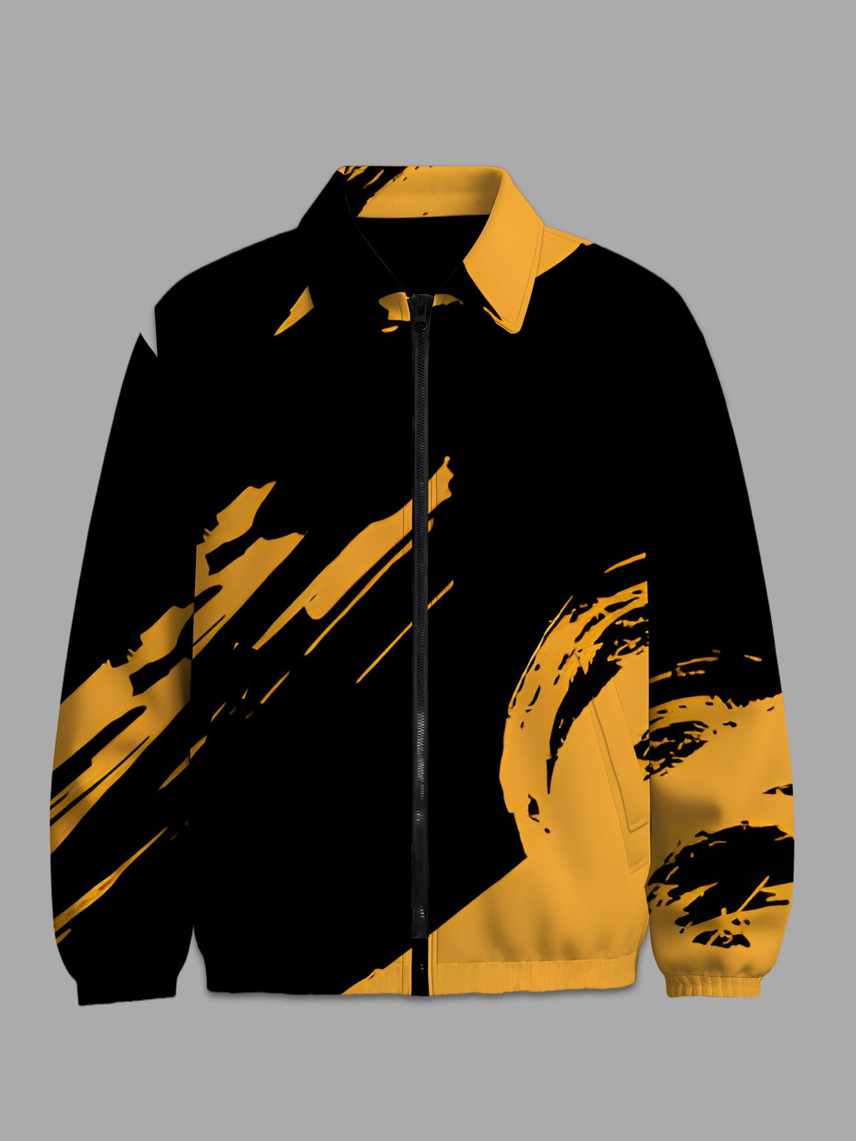 New Men's Lapel Jacket Outerwear, Trendy Brand Fashion Men's Outdoor Jacket, Loose and Comfortable Black and Yellow Color Scheme, Abstract Style, Digital Print, Regular Versatile Short Workwear Jacket for Men