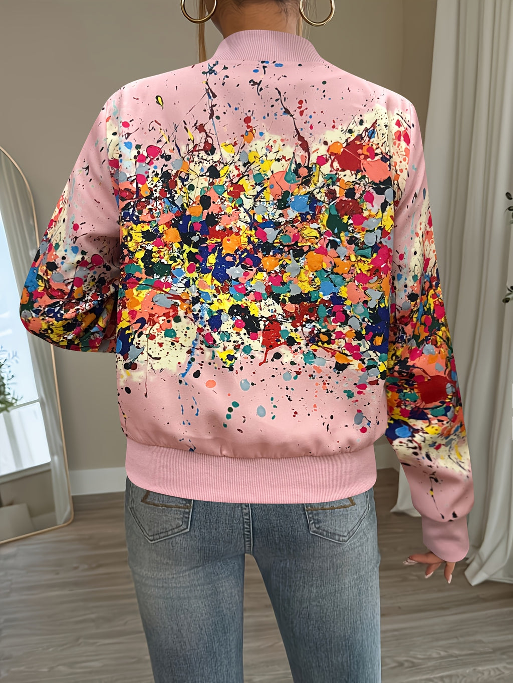 Women'S Lightweight Casual Jacket - Vibrant Tie-Dye Print, Stand Collar, Zip-Up, Long Sleeve, Perfect for Spring/Fall, Spring Jacket | Vibrant Print Jacket | Zippered Jacket