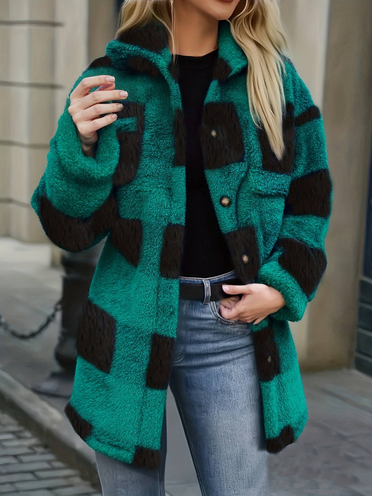 New Cross-Border Fashionable Casual Plaid Plush Jacket for Women