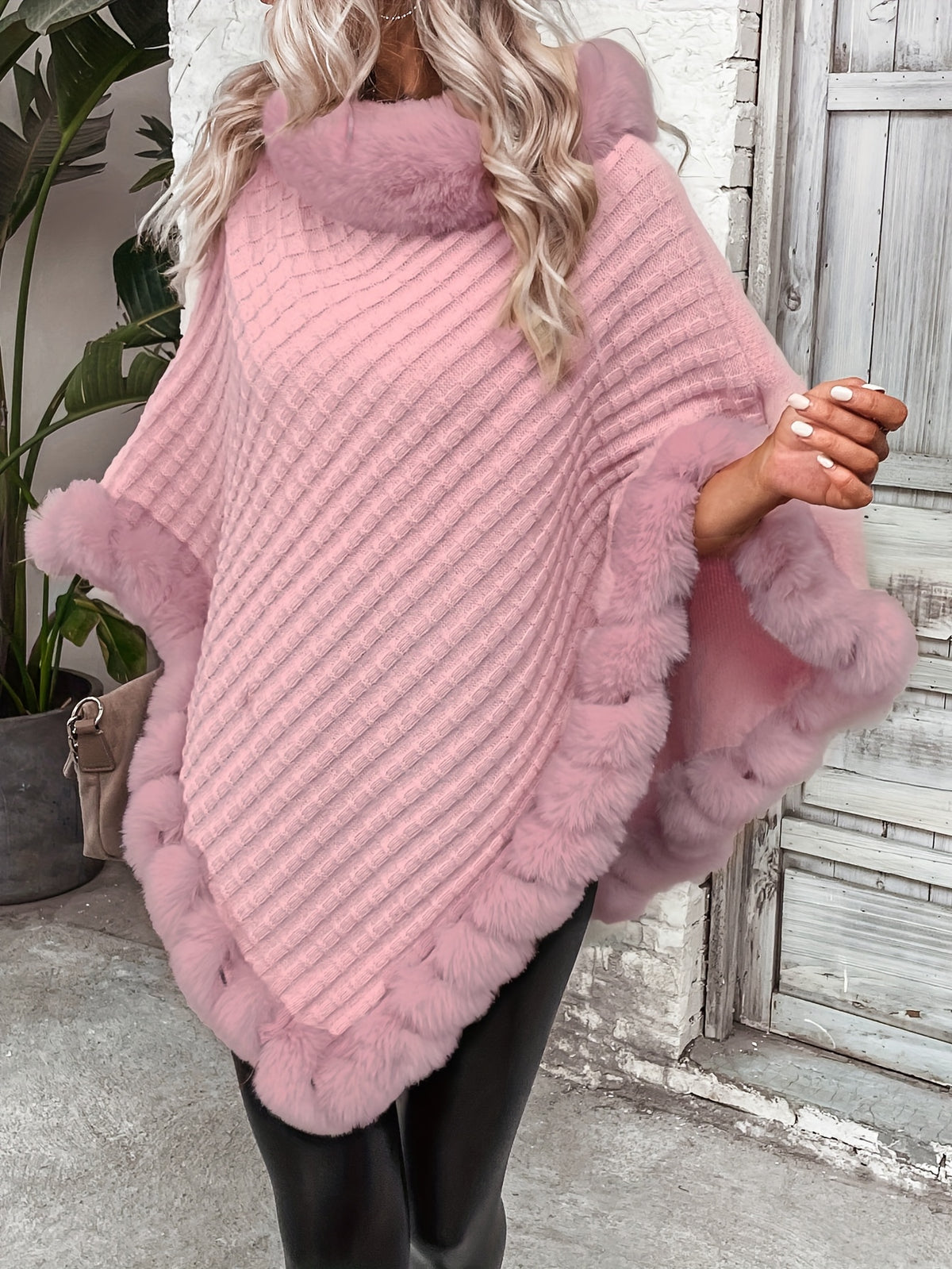 Women'S Elegant Faux Fur Collar Cape Coat - Soft Winter Coat with Plush Fur Trim, All-Season Chic Outerwear for Everyday & Formal Events