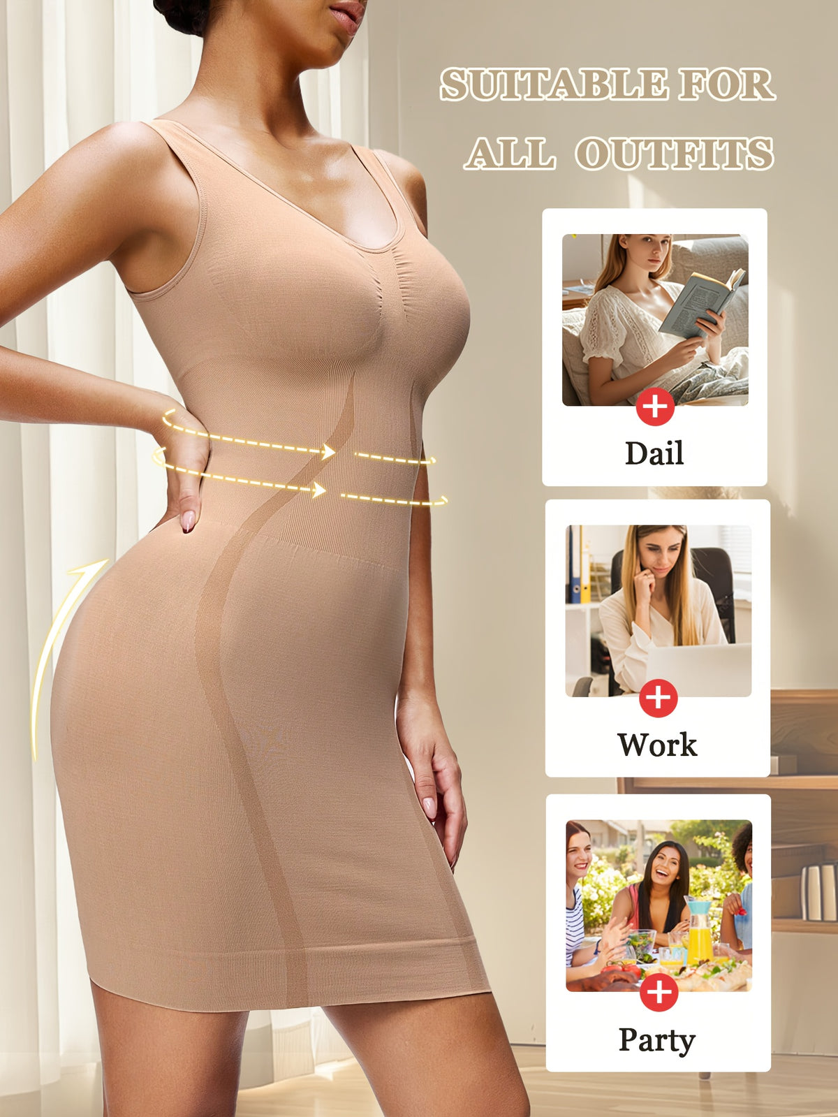 [Seamless Shaping Dress] Women's Seamless Shaping Dress - Tummy Control & Lifting Bodycon Dress - Soft Breathable High Elasticity Shapewear - Sleeveless Backless Bodysuit for Daily Wear & Party - Full-Body Shaping Dress