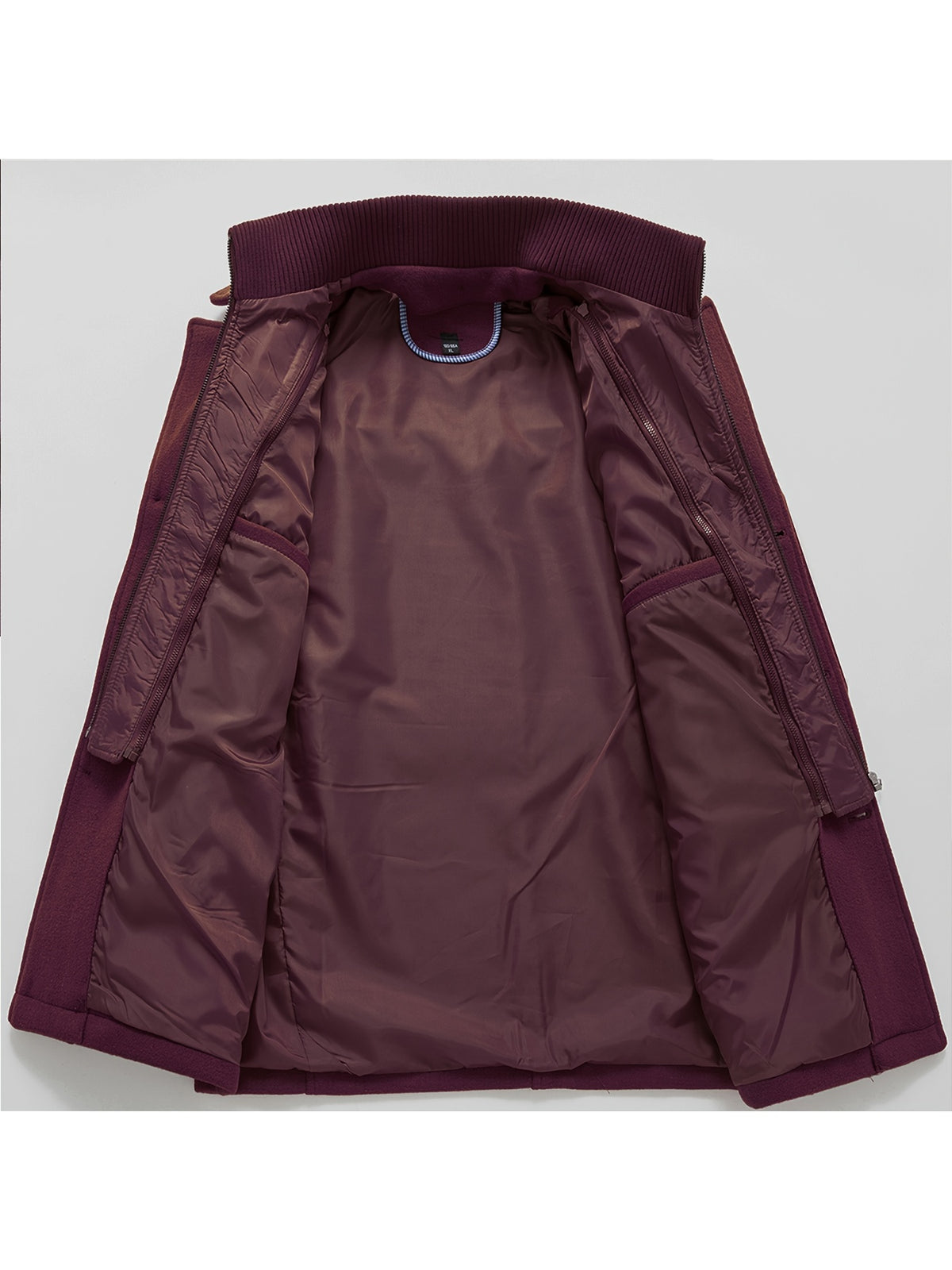 Men's Stand Collar Fleece Blend Pea Coats with Removable Inner Collar Single Breasted Overcoat
