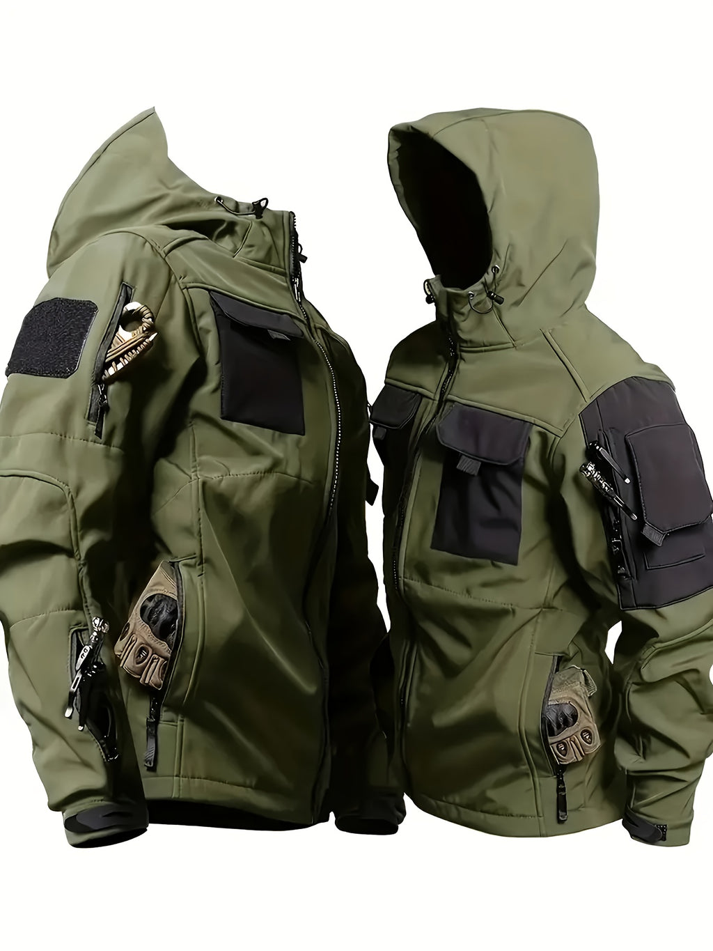 Winter Shark Skin Softshell Hooded Jacket Multi-pocket Tactical Windbreaker for Outdoor Adventures -lined Thermal Fabric Ideal for Snowy Weather and Hiking ExcursionsWinter Shark Skin Softshell Hooded Jacket Multi-pocket Tactical Windbreaker Fo