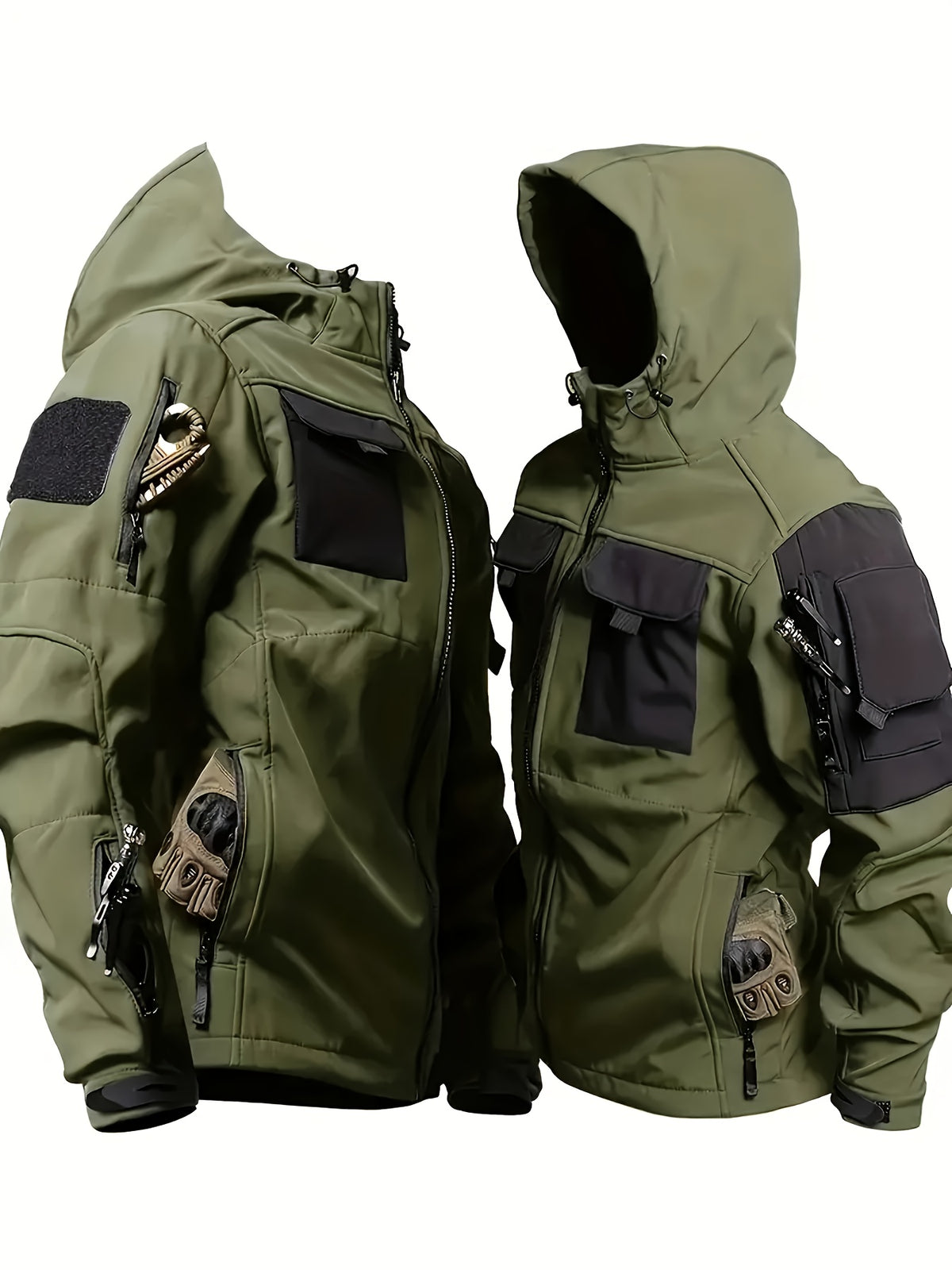 Winter Shark Skin Softshell Hooded Jacket Multi-pocket Tactical Windbreaker for Outdoor Adventures -lined Thermal Fabric Ideal for Snowy Weather and Hiking ExcursionsWinter Shark Skin Softshell Hooded Jacket Multi-pocket Tactical Windbreaker Fo